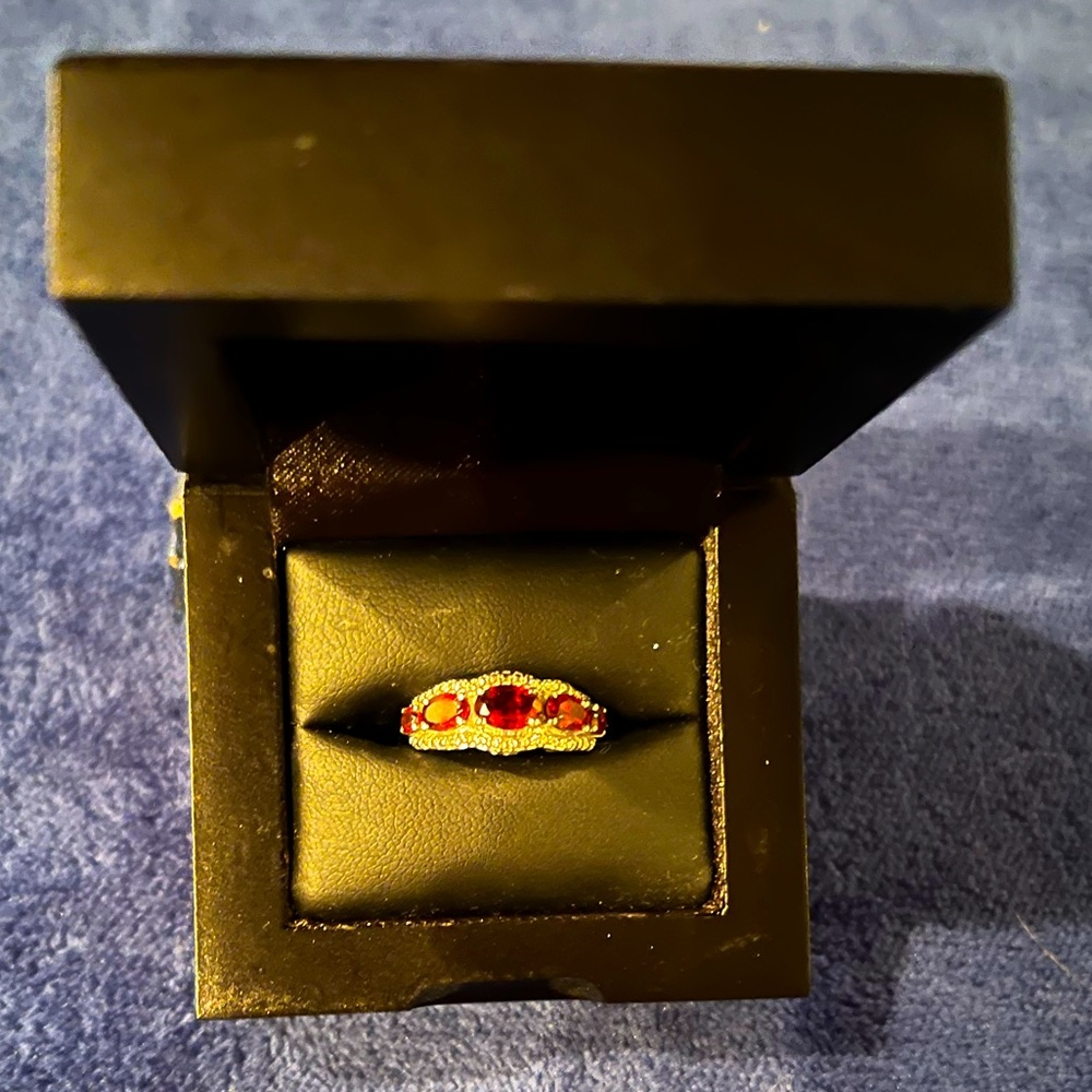 Three stone garnet ring set in sterling silver